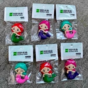 Mermaid Eraser - Bulk Set of 6 Mermaid Erasers for School, Gifts, & Collectibles